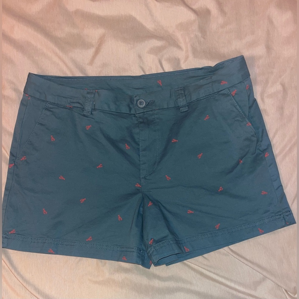 Stylish Blue Women's Shorts with Red Accents Crawfish 🦞 designs